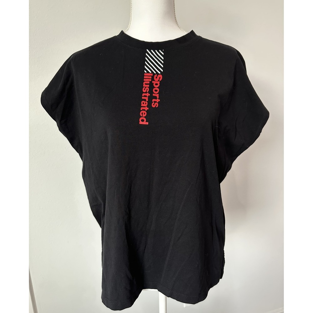 Sports Illustrated Womens Black Graphic Tee Y2K Inspired Cap Sleeve Top Size M